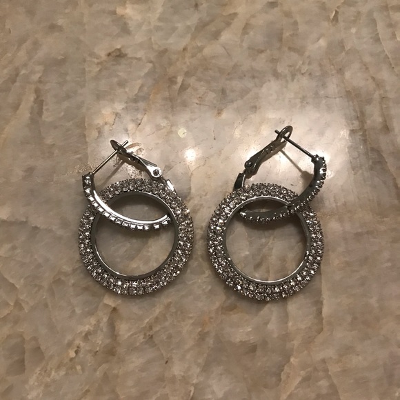 Round Silver and Gold Crystal Drop Hoop Earrings - Picture 6 of 7